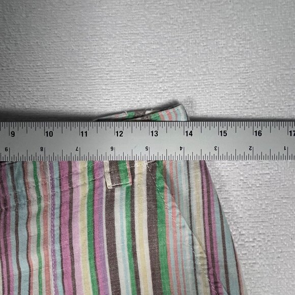 Talbots Linen Capri Womens 4 Vertical Rainbow Stripe Wide Leg Button Beach Pants - Picture 15 of 15